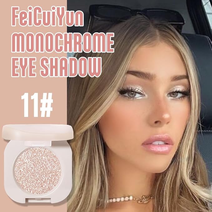 Glitter Shimmer Sparkle Eye Shadow Palette Makeup for Older Women, Pearl White Silver Glitter Shimmer Metallic Holographic Iridescent Cream Iridescent Single Monochrome Eyeshadow Makeup, 11