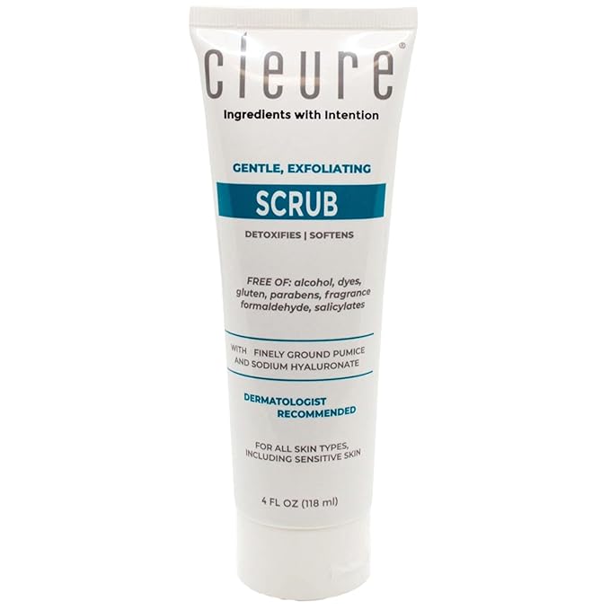 Cleure Hypoallergenic Exfoliating Facial Scrub, Free of Fragrance, Gluten, Paraben, Salicylate and Non-Comedogenic, Unscented, 4 oz