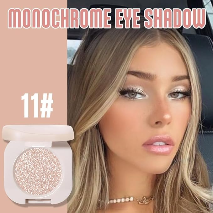 Monochrome Glitter Eyeshadow - Light Brown Shimmer Eye Shadow, Talc-Free, Paraben-Free, Cruelty-Free, Long-Lasting Single Eyeshadow Palette for Everyday & Special Occasions 11#