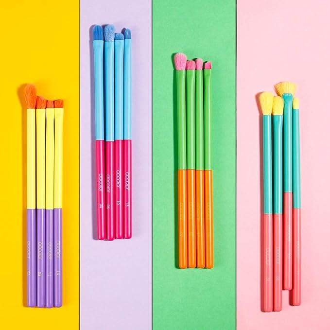 Docolor Eye Makeup Brushes 16pcs Colorful Eyeshadow Makeup Brush Set Professtional Eyeshadow Brushes with Soft Synthetic Hairs & Real Wood Handle for Eyeshadow, Eyebrow, Eyeliner, Blending