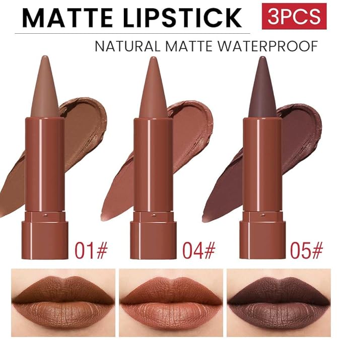 3Pcs Nude Lipstick Lip Liner Matte Sets,Light to Dark High Pigmented Velvet Lipstick Lipliner for Daily Makeup,for Women Long Lasting Waterproof 24 Hours Lip Stick Lip Stain Makeup Gift Sets