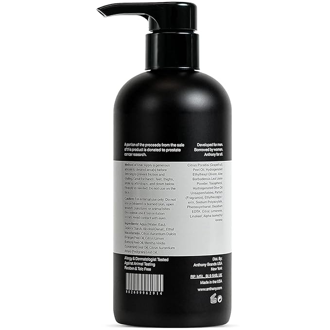 Anthony No Sweat Body Defense, Anti-Chafe Talc Free Cream To Powder Lotion, 16 Fl Oz and Anthony Invigorating Rush Hair and Body Wash, 32 Fl Oz