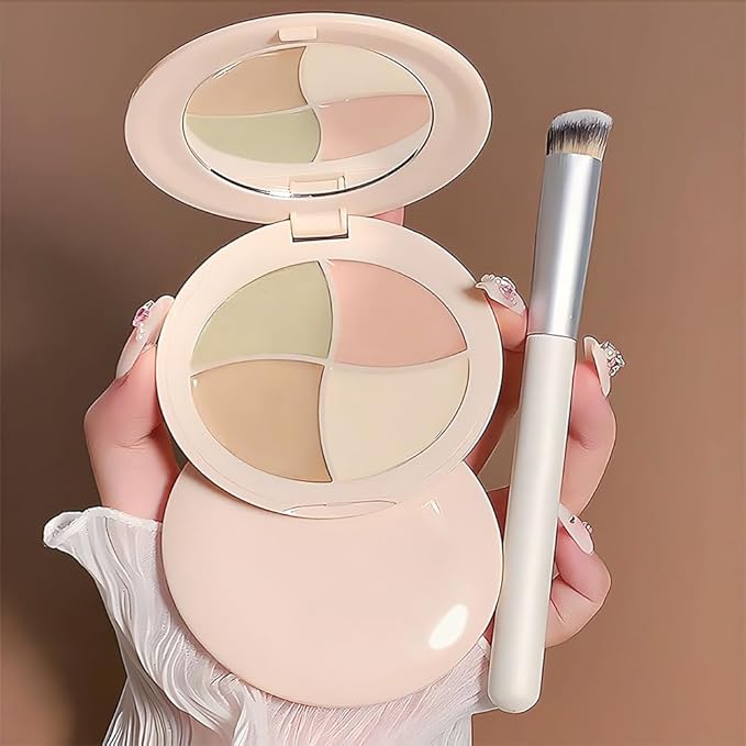 evpct Pot Concealer Full Coverage kit with Brush for Older Women, 4 Nude Shades Under Eye Color Corrector Concealer Palette for Dark Circles Mature Skin Makeup, Waterproof Foundation Color Corrector