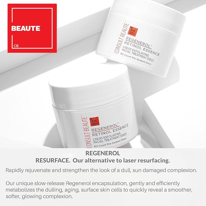 Consult Beaute - Regenerol - Retinol Exfoliating Facial Treatment Discs - Micro Exfoliation for Face - Smoother Skin - 60 Disposable Wipes (2Pack)