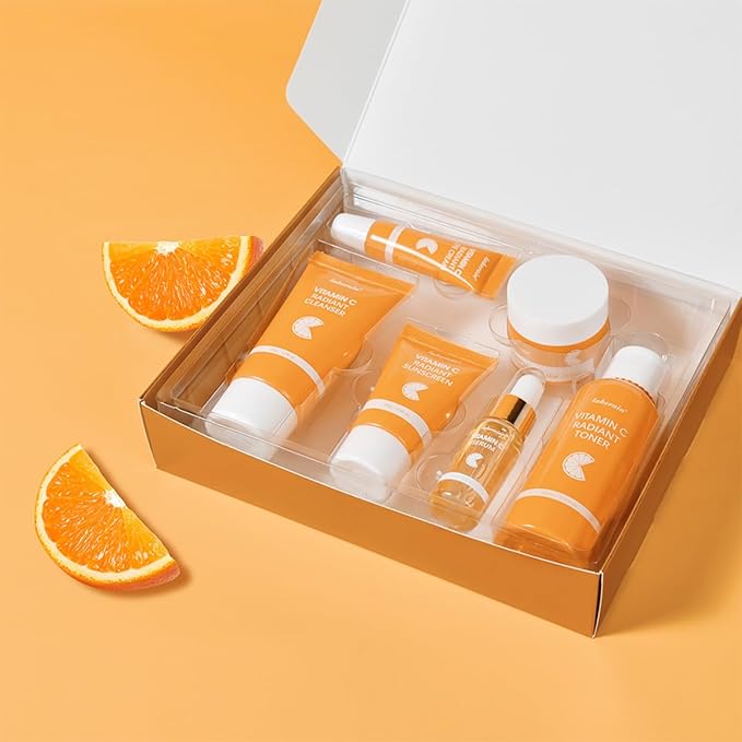 6PCS Hydrating Skin Care Set with Vitamin C,Face Care Kit Includes Serum,Face Cream,Eye Cream,Toner,Sunscreen,Cleanser,Face Care Set for Women,Unique Gift