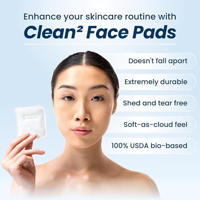 Clean Skin Club Clean² Pads 2.0 [New & Improved Edges] Guaranteed Not to Shed & Tear, Unique Triple Layers, Textured Side & Ultra Soft Side, Organic Disposable Cotton, Pair with Makeup Remover 2 Pack
