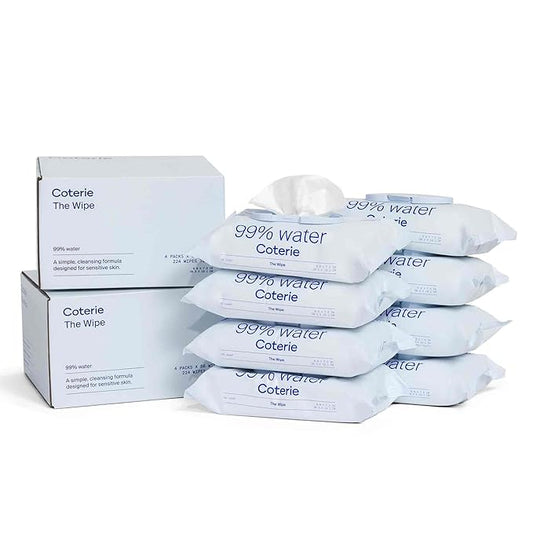 Coterie Baby Wipes for Sensitive Skin, Plant-Based and Plastic-Free Fibers, 99% Water, Hypoallergenic, pH Balanced, Unscented, Clean and Gentle Baby Essentials, 8 Pack, 448 Count