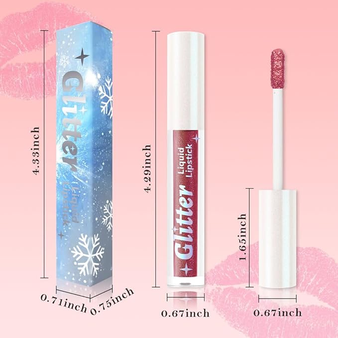 Red Brown Metallic Lipstick for Women,Lightweight Glitter Sparkling Liquid Lipsticks,Shimmer Lip Gloss Stain Long Lasting Waterproof Smudge Proof Non-Drying 24 Hour Full Coverage Lip Makeup,Vegan