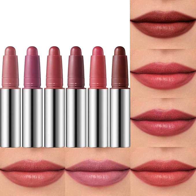 6Pcs Matte Lipstick Crayon Set for Women, Long Lasting Waterproof Velvet Lip Liner Pencil, High Pigment Creamy Lipstick, Longwear Non-Drying Lip Makeup Cruelty-free 24 Hours,01#+02#+03#+04#+05#06#