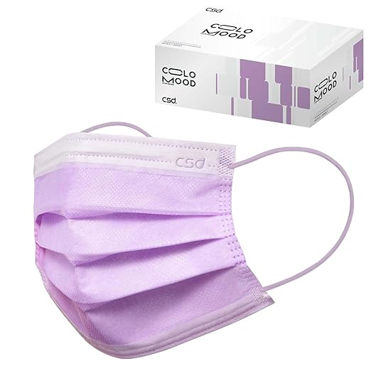 CSD Colo 30 Pcs Purple Disposable Face Masks, 3 Ply Adult Mask with Elastic Ear Loop, Nose Bridge Clip, Breathable Comfortable Mask Great for Indoor, Outdoors Use (Lavender Purple)