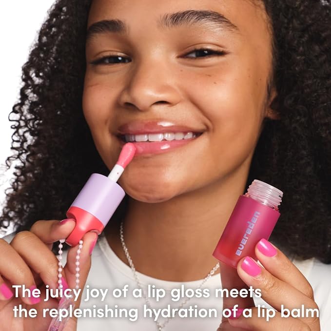 Evereden Happy Kids Skin & Lips Routine - Multi-Vitamin Face Wash & Face Cream Peach & Tinted Lip Oil Sakura Pink Set - Clean & Vegan Skin Care for Kids 3+ - Moisturizing, Nourishing, & Protective