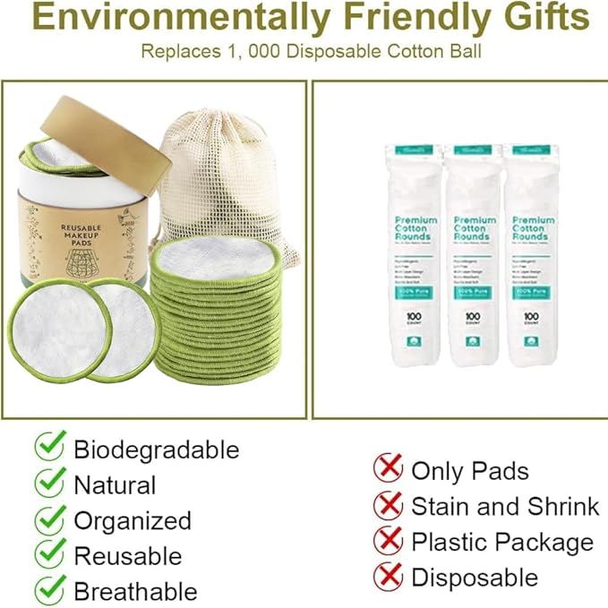 28 Pack Reusable Cotton Rounds with Washable Laundry Bag and Round Box|Travel Essentials for Skincare, Makeup Remover Pads and Storage|Reusable Makeup Remover Pads