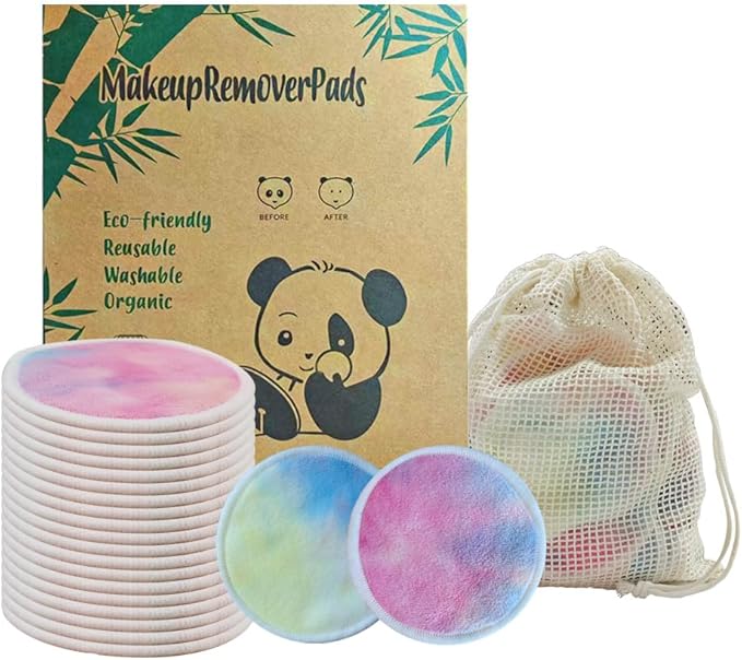 28 Pack Reusable Makeup Remover Face Pads with Laundry Bag Washable Soft and Comfortable Cleaning Face Skin,Washable Bamboo Cotton Rounds Colorful
