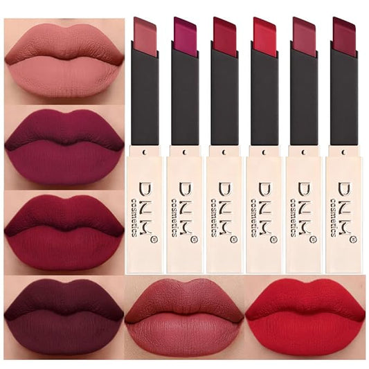 evpct 6Pcs Dark Ruby Red Mauve Plum Purple Nude Beige Matte 24 Hour Lipstick Set for Women Waterproof Long Lasting 24 Hours Lipstick