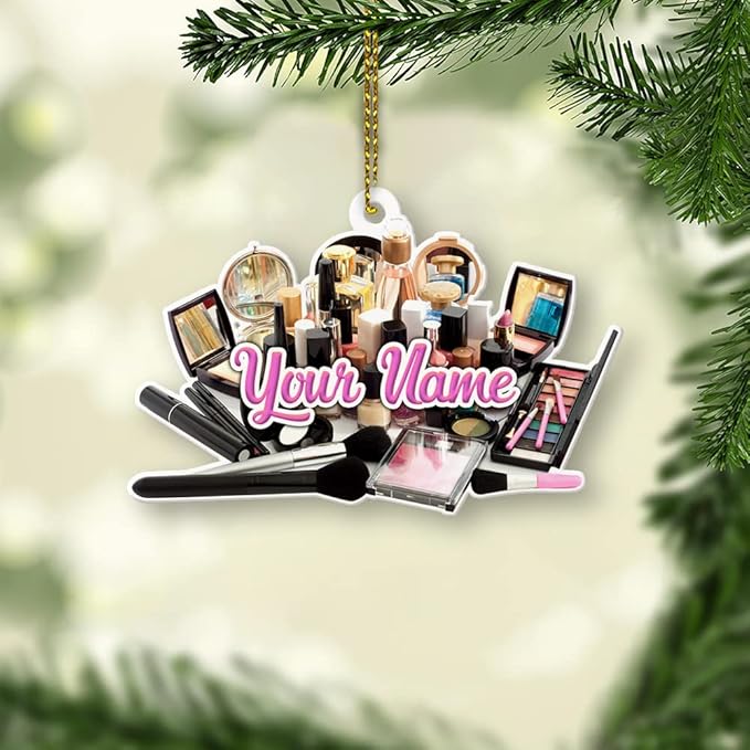 Personalized Name Lipstick Shape Flat Ornament for Girl Makeup Artist - Christmas Ornament Makeup Stylist 2