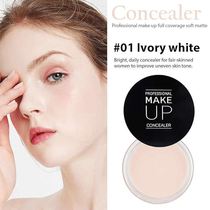 Kaely Pot Concealer Full Coverage Set, Under Eye Brightener Color Correcting Concealer for Dark Circles, Waterproof Foundation Face Makeup Brush Kit, Eye Ring Corrector de ojeras, 01 IVORY WHITE