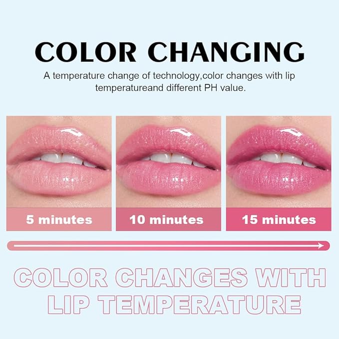 Shimmering Magic PH Color Changing、Hydrating Lip Glow Oil, Plumping Lip Gloss, Moisturizing Lip Oil Gloss, Transparent Moisturizing Lip Balm, Natural Lip Plumper(02 PURPLE PEACH)