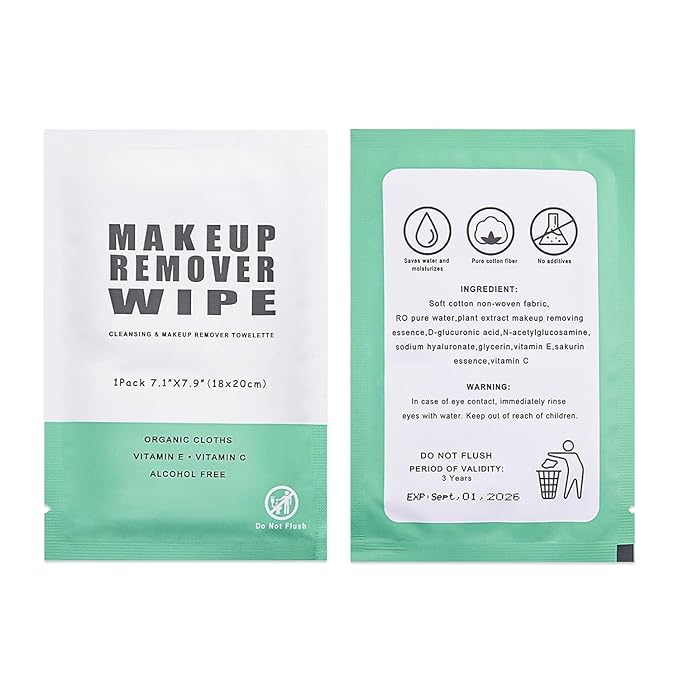 500 pcs Makeup Remover Wipes Individually Wrapped Makeup Wipes Bulk Face Cleansing Wipes, Individual Wet Wipes, Travel Towelette Makeup Remover Cloth for Face Cleansing Skin Care Remove Makeup