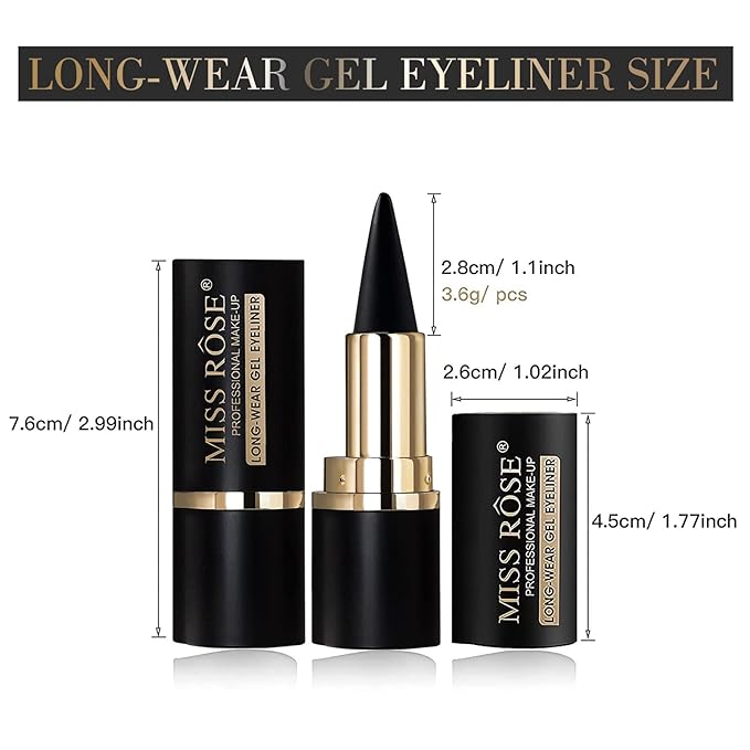 MISS ROSE Matte Black Gel Eyeliner Tool, Smudge Proof, Cream Eyeliner Pencil, Eye-liners for Women Girls (Black)