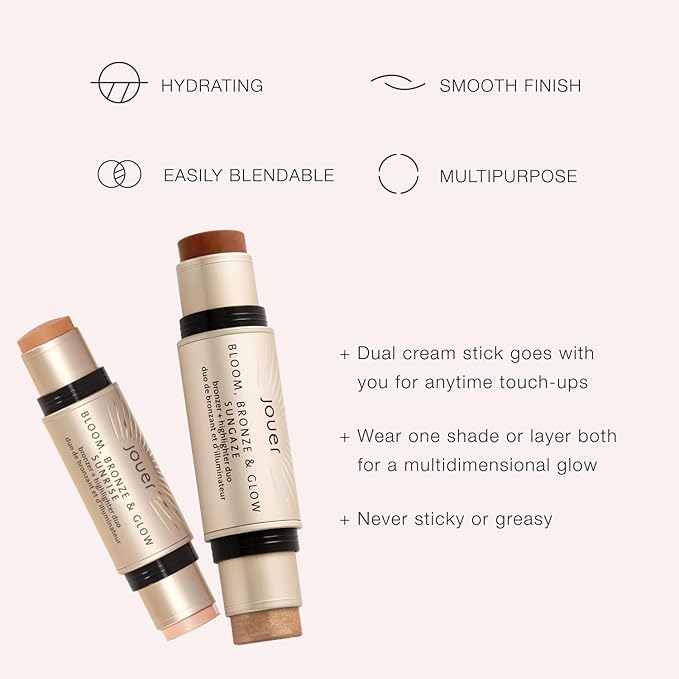 Jouer Bloom, Bronze & Glow Bronzer + Highlighter Stick - Cream Contour Makeup Stick - Hydrating Rose Hip Oil and Squalane Formula, Sungaze