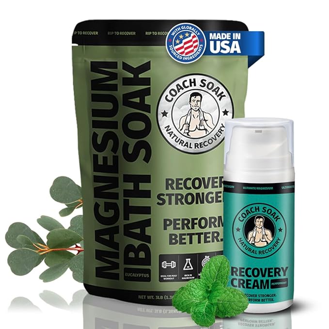 Coach Soak Epsom Salt Alternative Bath Soak & Cream with Magnesium Flakes - 1.61 lb (Pack of 2) - Cooling Peppermint - Foot Soak & Bath Salts for Relaxing Muscle Support & Skin Softening