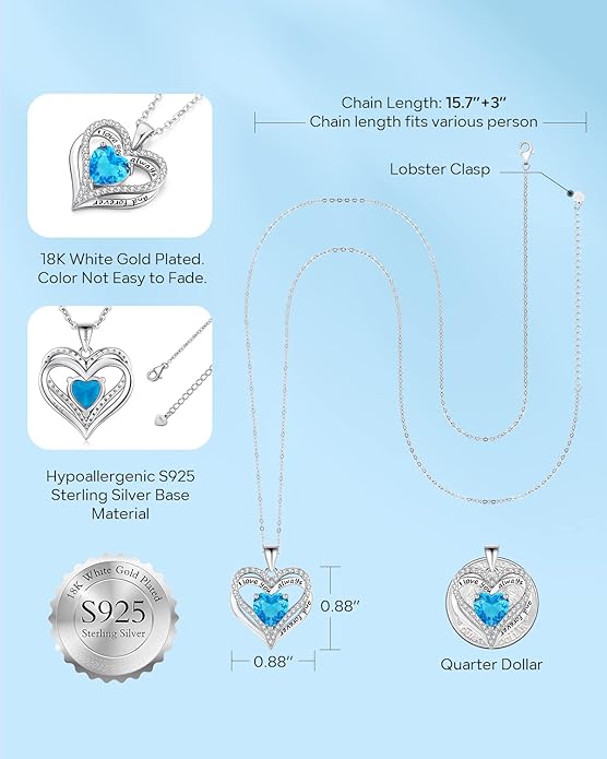 S925 Sterling Silver Necklace for Women, Wife Jewelry Rose Gold, Mom Birthday Valentines Mothers Day Gifts, Girlfriend Necklaces, Daughter Heart Jewel, Anniversary for Her