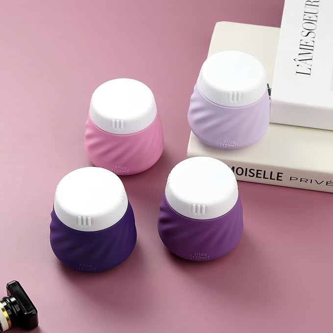 Gemice 4 OZ Travel Size Containers for Toiletries, 4-Pack Leak-Proof Silicone Slime Jars with Lids, BPA Free Small Round Cosmetic Slime Container for Lotion, Cream, Ointments, Travel Essentials