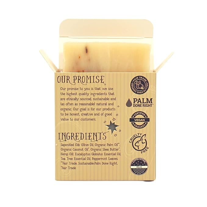 Organic Eucalyptus Hemp & Tea Tree Bar Soap - Gentle Cleansing for Sensitive Skin, Herbal and Mint - 3 Pack