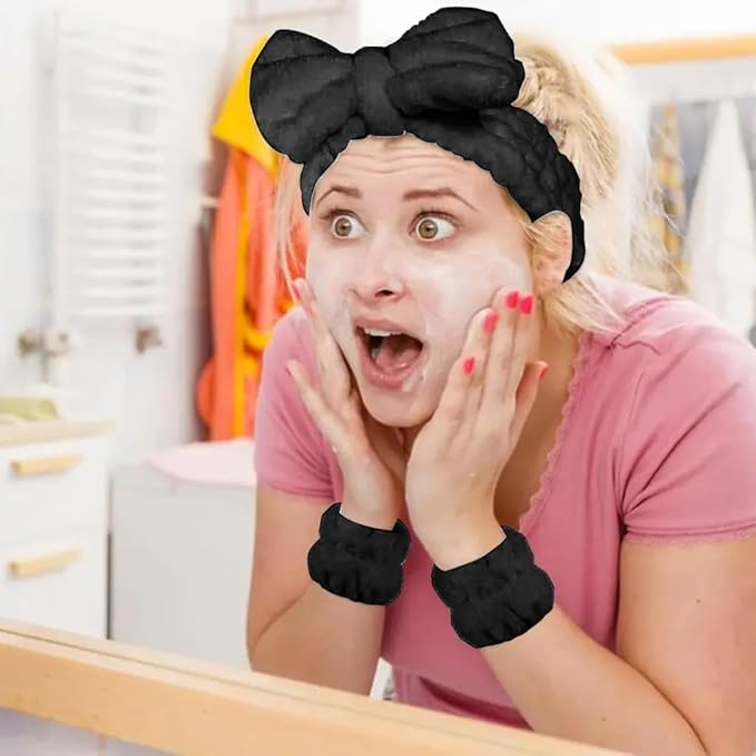 Spa Headband,Makeup Headband Set,For Face Washing Skin Care Accessories,Girls Headbands and Wristbands for Washing Face Head and Wrist Band Set