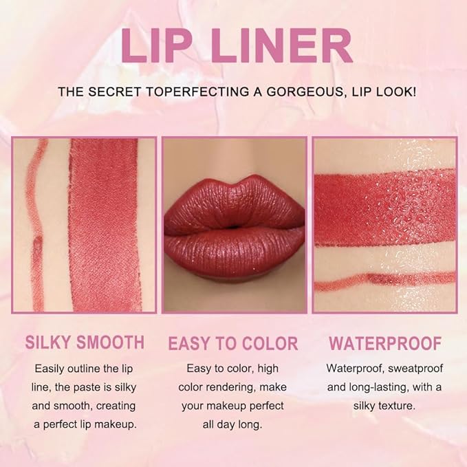 Kaely 2-in-1 Mauve Red Metallic Lip Liner & Lipstick Set Kit for Women, Lips Kit with Lip Liner Lip Stains Long Lasting Waterproof 24 Hour Lipstick and Lip Liners Combo Lipliners Pencil Set 08