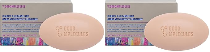 Good Molecules Clarify and Cleanse Bar - Soap Free Bar with Salicylic Acid, BHA for Skin Tone Balancing and Cleansing - Body and Facial Cleanser, Skin Care for Face (Pack of 2)