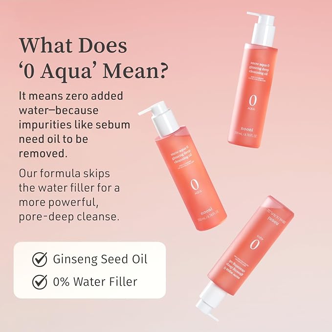 NOONI Facial Cleanser - Snow Aqua 0 Ginseng Deep Cleansing Oil | Makeup Blackhead Remover, Pore Care Control, Glass Skin, Helps Control Sebum, Revitalizing Care, 6.76 FL.Oz (200 ml)