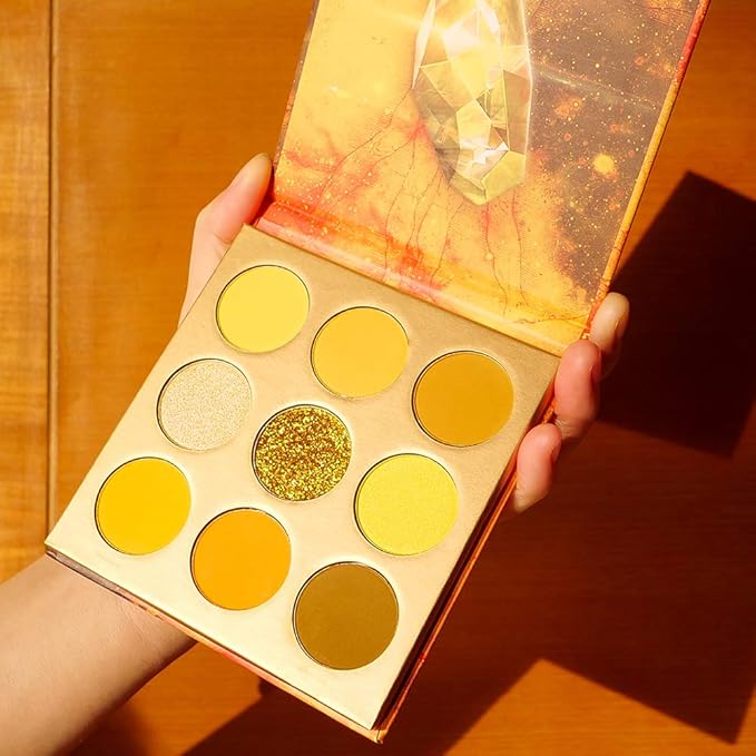 docolor Eyeshadow Palette 9Colors Yellow Eyeshadow Gemstone Shadow Palettes Highly Pigmented Mattes Shimmers Smokey Glitter Cream Colorful Powder Blendable Long Lasting Waterproof Makeup Palette