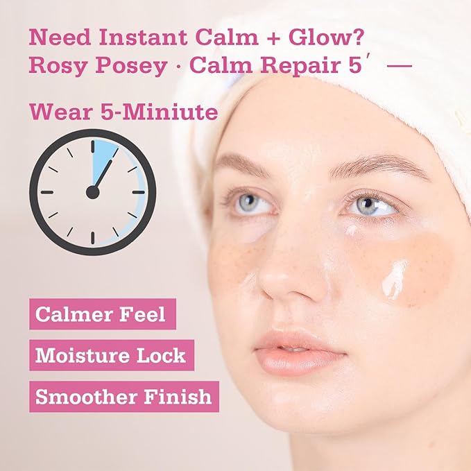 Rosy Posey Calm Repair 5′ Hydrogel Under-Eye Patches, 28 Pairs — 5-Minute Soothing, Deep Hydration & Glow — Natural Rose Note · Ophthalmologist Tested
