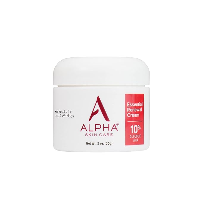 Alpha Skin Care Essential Renewal Cream, 10% Glycolic AHA, Anti-Aging Formula, Reduces Lines & Wrinkles, Alpha Hydroxy Acid Exfoliates for Smoother Skin, Normal, Sensitive or Dry Skin, 2 Oz