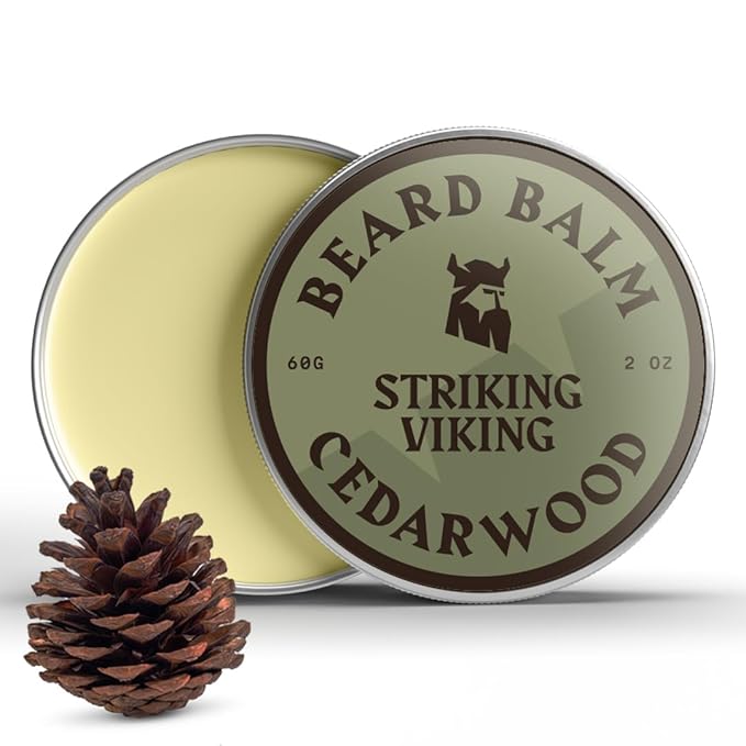 Striking Viking Beard Balm for Men - Leave in Beard Conditioner - Styling Balm Made with Naturally Derived Beard Butter, Argan & Jojoba Oils (2 Ounce (Pack of 1), Cedar Scent)