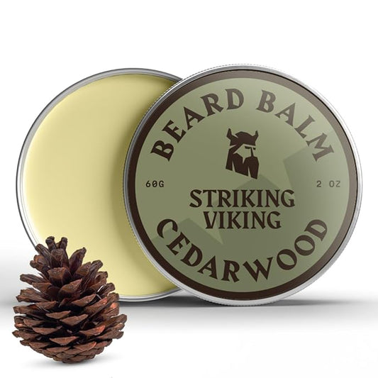 Striking Viking Beard Balm for Men - Leave in Beard Conditioner - Styling Balm Made with Naturally Derived Beard Butter, Argan & Jojoba Oils (2 Ounce (Pack of 1), Cedar Scent)