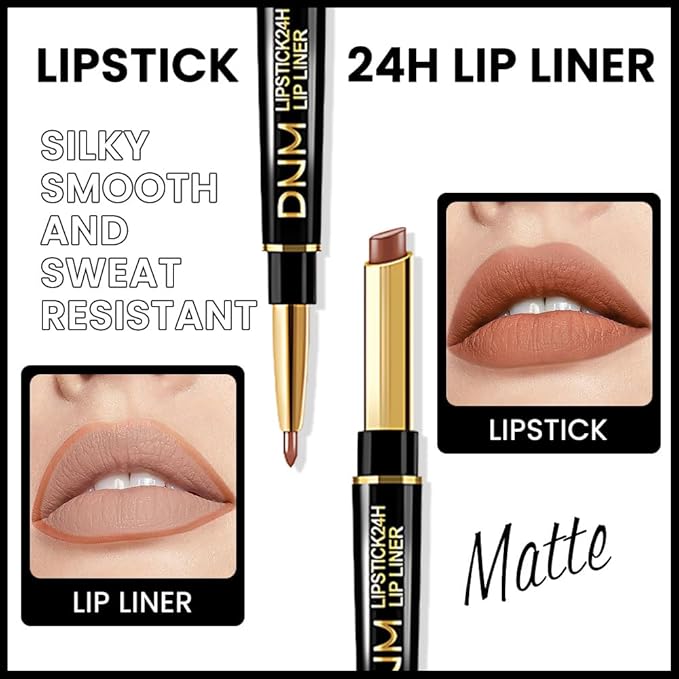 evpct 1Pcs Light Nude Brown Matte Lip Liner and Lipstick Combo Set Kit for Women, Magic Neutral Lipsticks 24 Hours Original Lipstick and Lips Liner Pencil Stain Gloss Makeup Long Lasting Waterproof