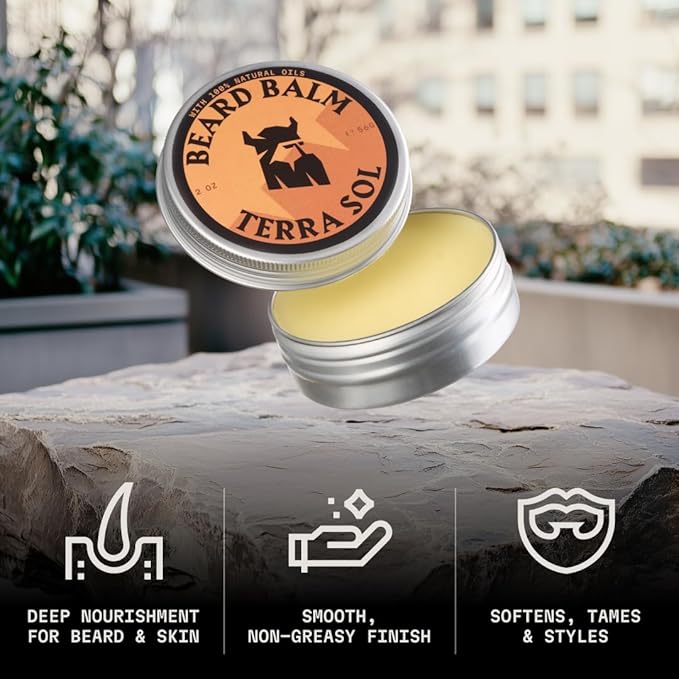 Beard Balm for Men - Leave in Beard Conditioner - Styling Balm Made with Naturally Derived Beard Butter, Argan & Jojoba Oils (2 Ounce (Pack of 1), Terra Sol)