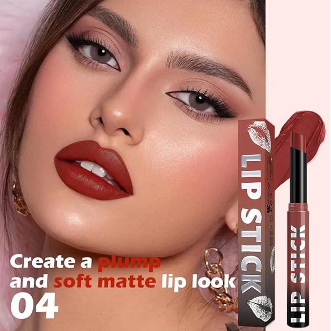 Dark Red Matte Lipstick for Women, Long Lasting Waterproof Transfer-Proof Vegan, 24 Hours Moisturizing Glossy Shine Lip Gloss, Lipstick Palette Beauty Products Makeup All-Day Formula A04#