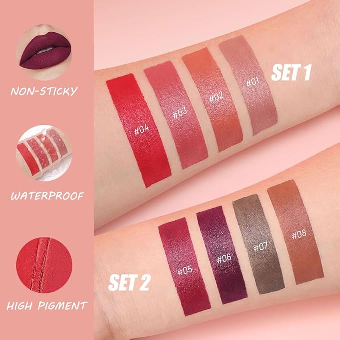 BINGBRUSH 4PCS 2in1 Matte Lip Liner and Lipstick Combo, Lipstick for Women, Longwear Waterproof Lip Liner Pencil, Matte lipstick Smudge Proof,Women's Long Lasting Lip Makeup (Set1 01#+02#+03#+04#)