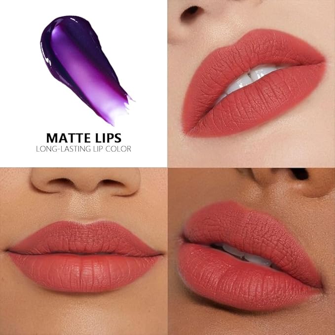 Matte Liquid Lip Stain Peel Off Lip liner Tattoo with Tweezer, Orange Red Liquid Lipstick Lipstain Long Lasting Waterproof for Women, Highly Pigmented Not Faded Smudge-proof Easy to Apply, 06