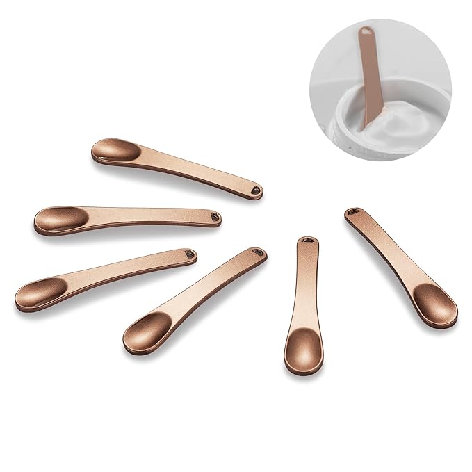 Tekson 6 Pieces Metal Cosmetic Skincare Spatula, Mini Mask facial Reusable Scoop, Makeup Beauty Spoons for Cream, Lotions, Moisturizers(Brown)