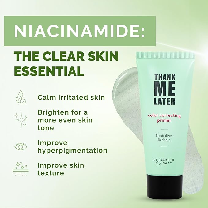 Elizabeth Mott Thank Me Later Color Correcting Face Primer - Niacinamide and Cica Soothes and Neutralizes Uneven Skin Tone and Facial Redness - Grips Makeup for Long-Lasting Wear - Cruelty-Free, 30g