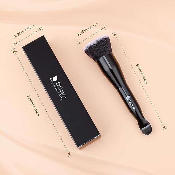 DUcare Foundation Brushes Flat Top Dual-Ended Kabuki Brush for Liquid, Cream and Powder Face Makeup With Handle