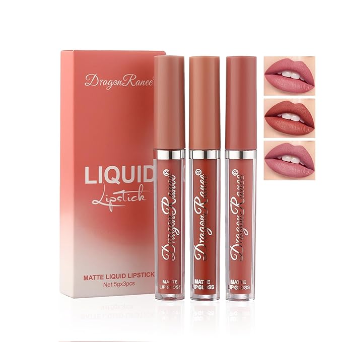 MĒTYSUR3Pcs Matte Lipstick Set - Long Lasting & Smudge-Proof, Hydrating Non-Drying lip gloss for Women, Natural Finish with Rich Shades, Nourishing Lipstick for Women, Soft Matte Lip Cream