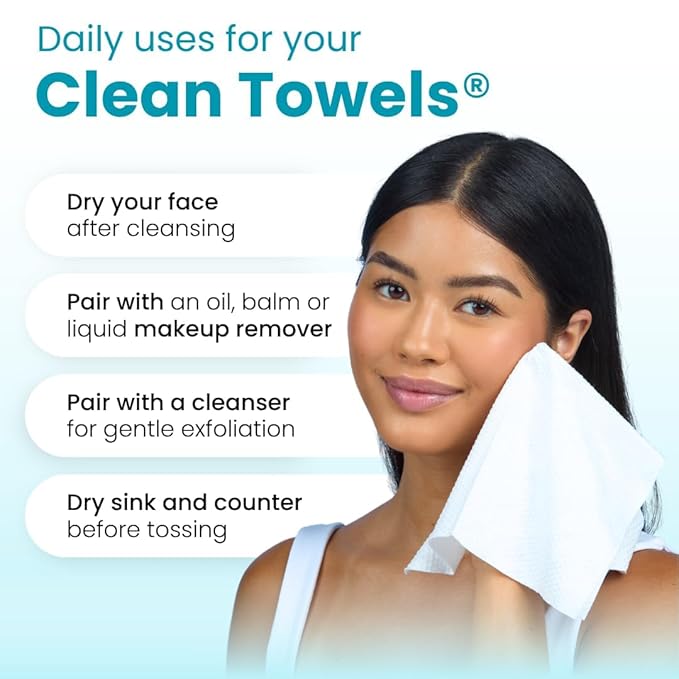 Clean Skin Club Blemish Control Clean Towels® XL, Compostable Face Towels, Light Exfoliation for Oily Skin, Eczema Association Accepted Disposable Face Towelette, Makeup Remover Dry Wipes, 50 count