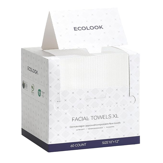 ECOLOOK Disposable Face Towel XL-10"x12" Upgraded Thick Facial Towels, Ultra Soft Clean Face Towels Disposable, 60 Count & 90 GSM, Ideal for Sensitive Skin-1 PACK