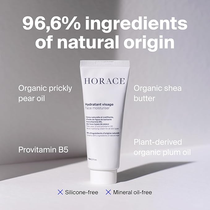 HORACE Mattifying Face Moisturizer for Men – 96.6% Organic & Natural Ingredients – No Silicones or Mineral Oils – Moisturising Cream for All Skin Types – Unscented, 75 ml