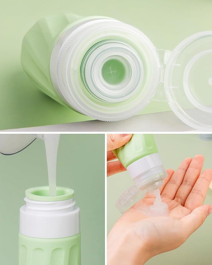 Travel Bottles for Toiletries, Travel Size Toiletries 10 Pack, Tsa Approved Travel Size Containers 3oz, with Travel Essentials Clear Bag, Leak Proof Silicone Squeezable Creams Jars